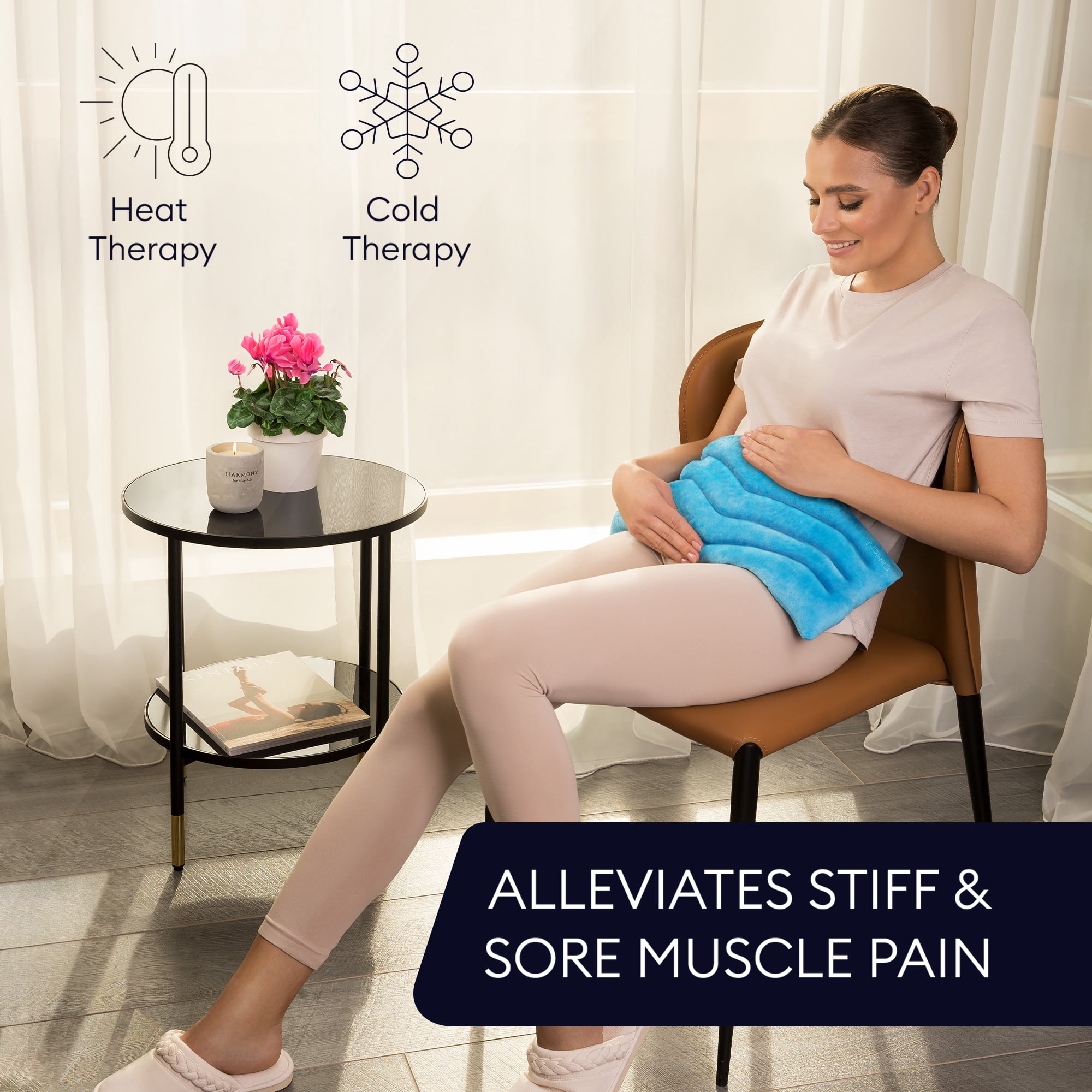 Geniani Microwavable Heating Pad for Neck, Shoulders & Muscle Relief – Cordless Hot & Cold Pad with Ultra-Soft Fabric for Pain & Cramps Comfort (8"×17", Azure Blue)