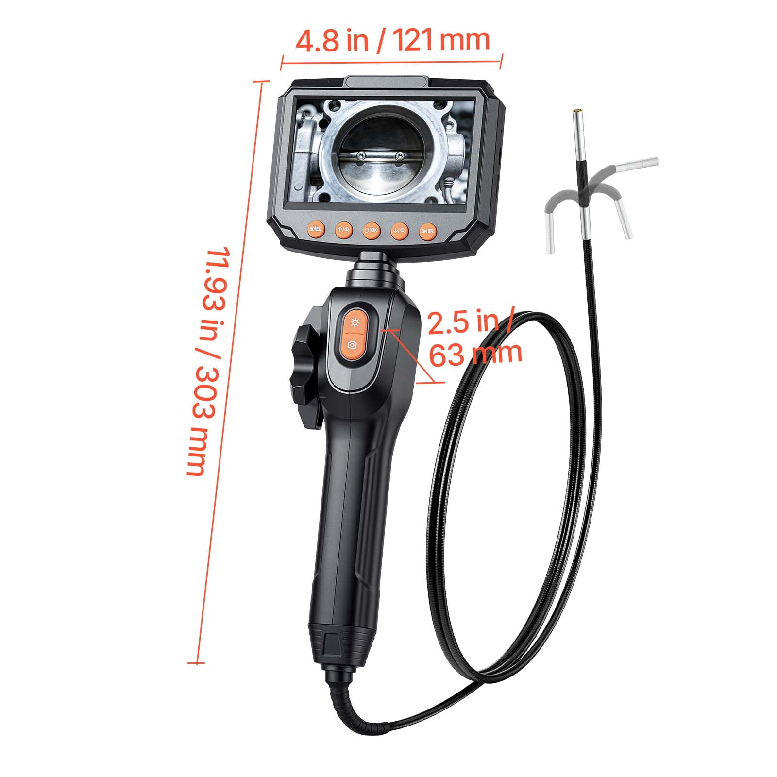 VEVOR Articulating Borescope with 0.15" Ultra Slim Lens, Two-Way Articulated Endoscope with Light, 4.3" IPS Screen, 1280 x 720 HD Lens, 8X Zoom Inspection Camera for Automotive,Tight Mechanical Space