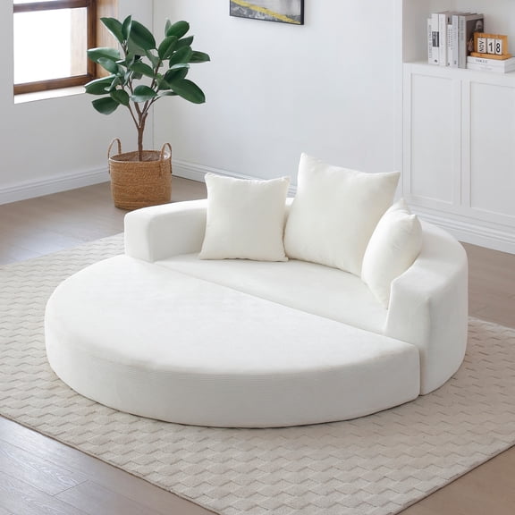 Convertible Sofa Couch Bed,Multi-Functional,Circular Bed,Adjustable Futon Sofa,No Assembly Compressed Corduroy Floor Lounge Sofa for Apartment Office Bedroom Living Room (Beige)