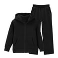 thumbnail image 2 of XIMIN Boys and Girls Preppy Sweatsuit Set, 2 Piece Outfit with Zip Up Hoodie and Joggers, Fall Winter School Athletic Clothing (Black, 7-8Years), 2 of 6