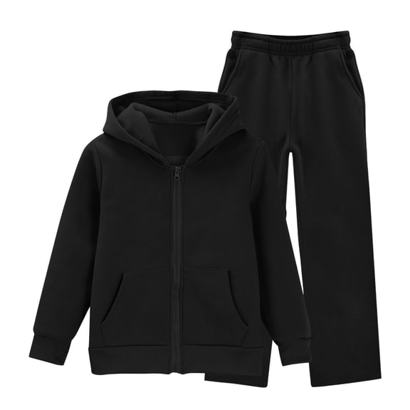 HXIWJKT Girls Boys 2 Piece 𝖳racksuit Athletic Sweatsuits Sets Full Zip Hooded Sweatshirt and Jogger Sweatpants Clothing Sets for Kid (11-12Years ,Black)