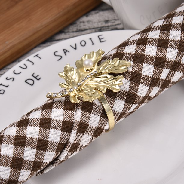 Leaf Rhinestone Napkin Ring Multi Function Towel Napkin Ring Zinc Alloy