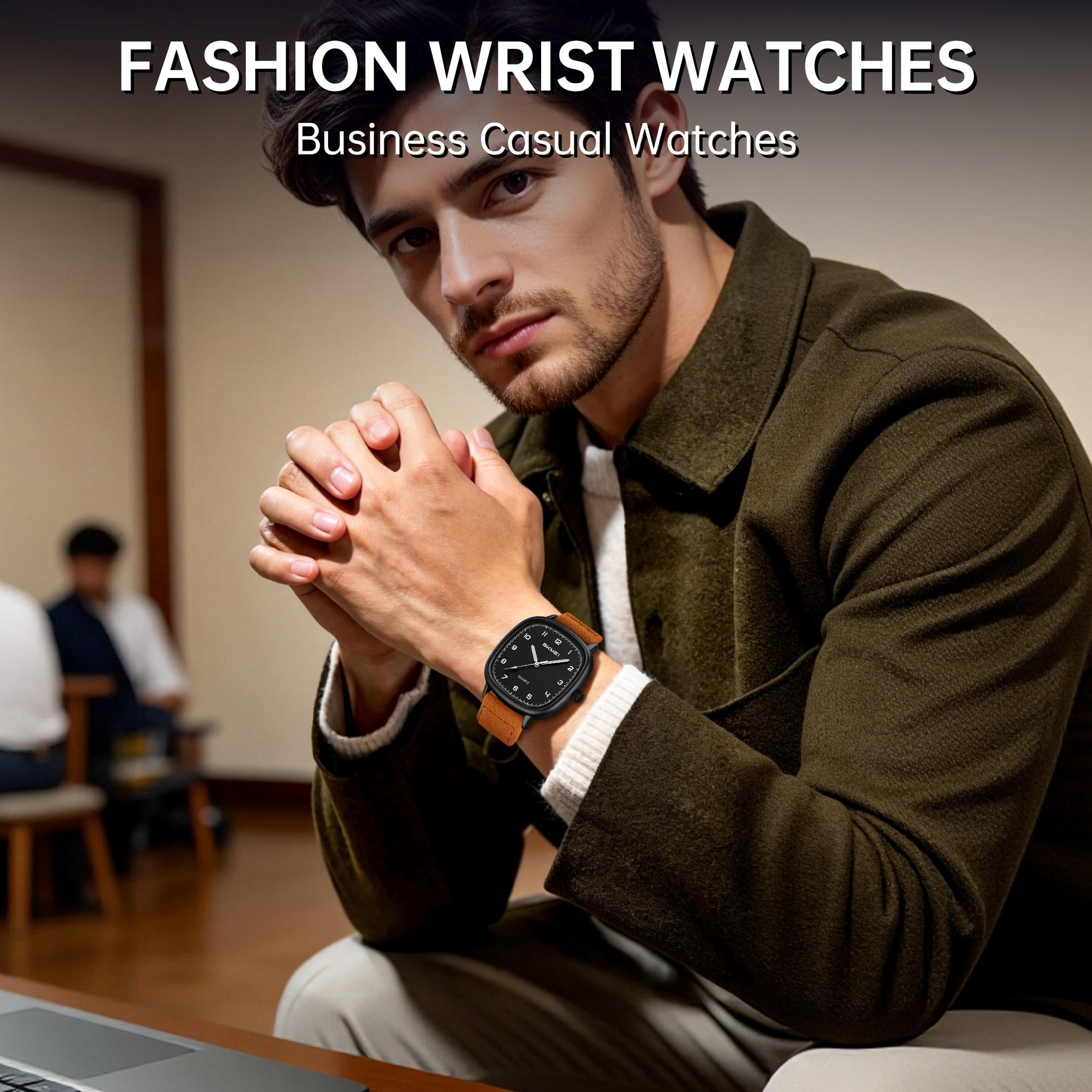 SKMEI Men Watch Fashion Minimalist Quartz Waterproof Wrist Watches for Mens Big Face Business Casual Watch，Leather Watch Strap