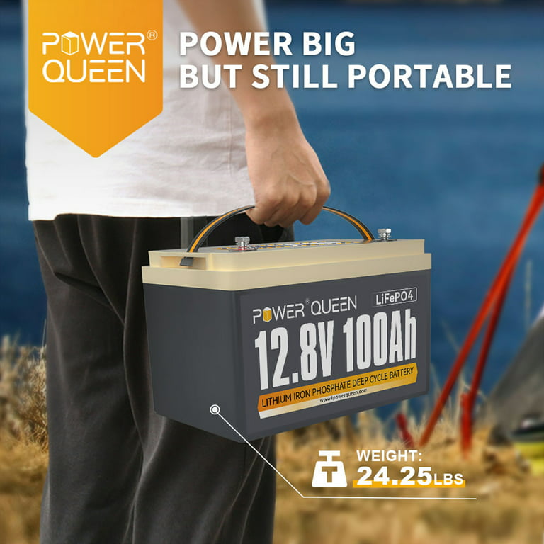 Power Queen 12V 100Ah LiFePO4 Lithium Battery W/ 14.6V 20A Charger For  Solar RV