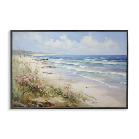Stupell Industries Summer Coastal Waves Nautical & Beach Painting Black Framed Art Print Wall Art, 18 x 12
