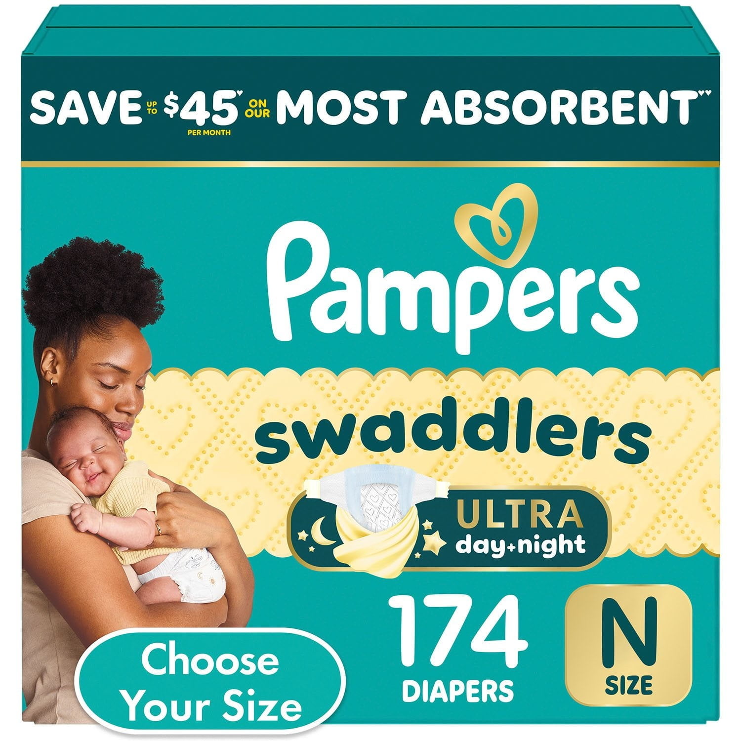Pampers Swaddlers Ultra Diapers, Newborn (<10 Pounds), 174 Count