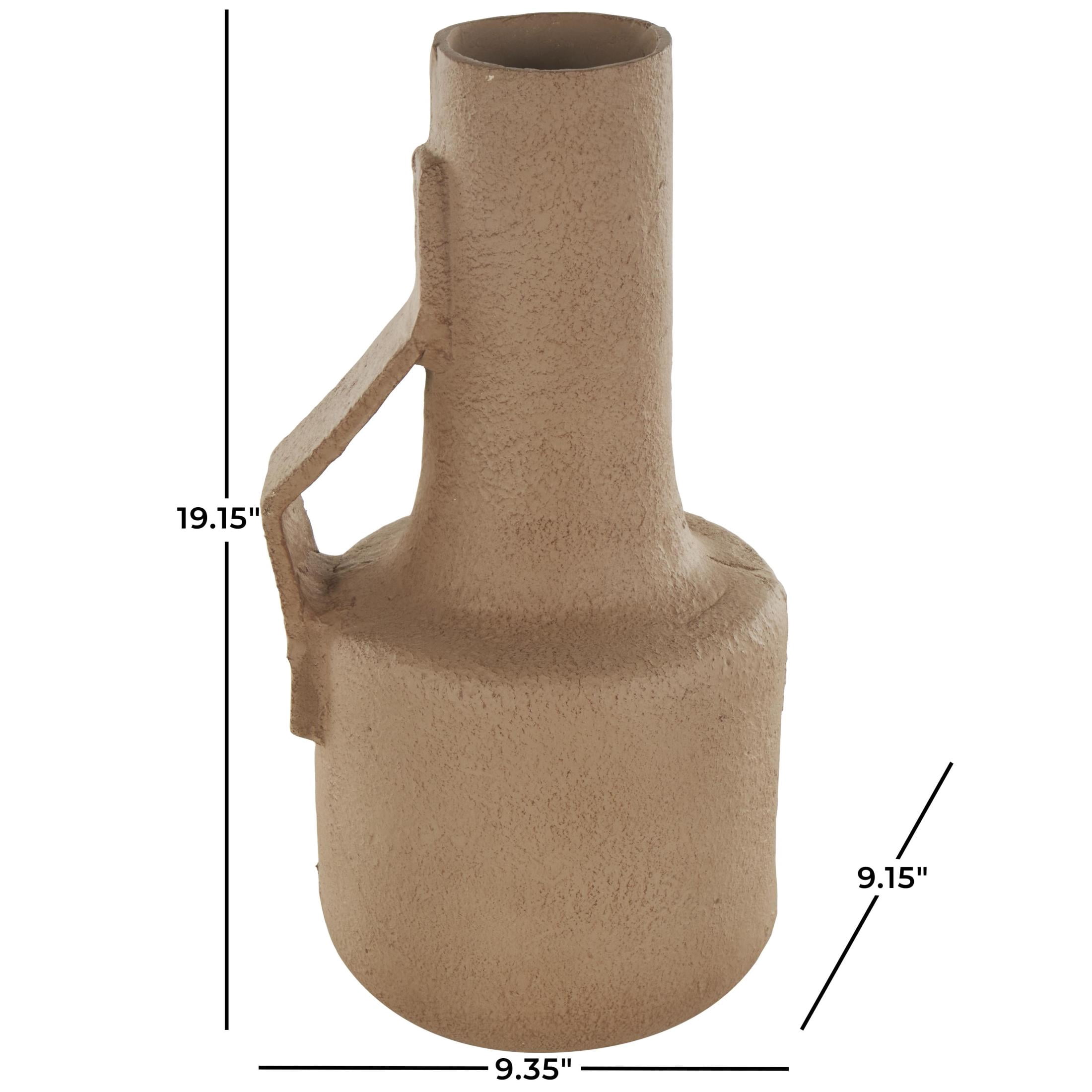 DecMode 19" Abstract Distressed Textured Brown Paper Mache Vase with Triangular Handle
