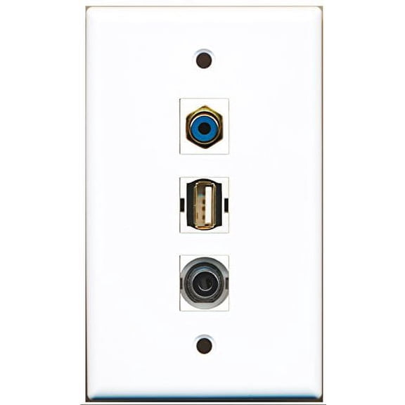 RiteAV - 1 Port RCA Blue and 1 Port USB A-A and 1 Port 3.5mm Wall Plate