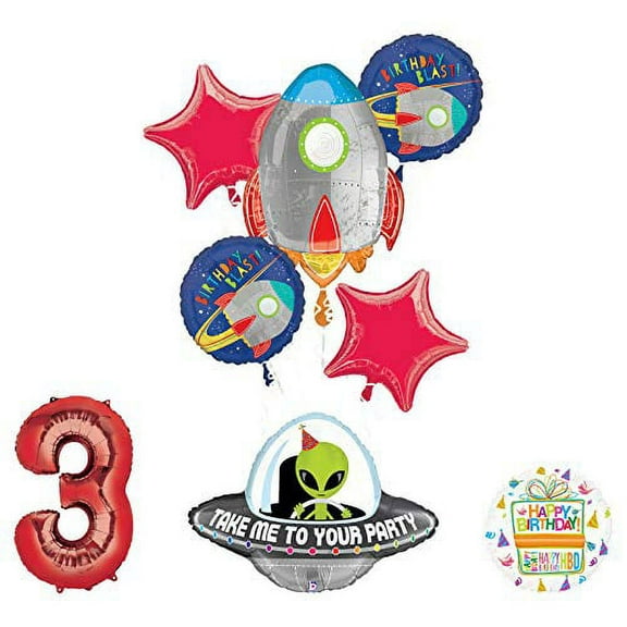 Mayflower Products Blast Off Space Alien 3rd Birthday Party Supplies Balloon Bouquet Decoration