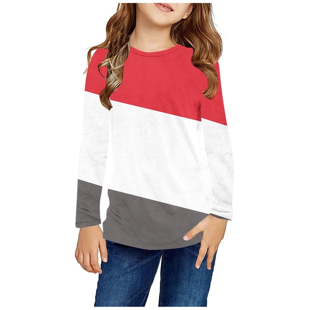 RXIRUCGD Chemises à Manches Longues pour Filles, Col Rond Mignon, Blouses Décontractées Élégantes, Rouge, Taille : 5 Ans