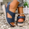 thumbnail image 6 of LOVZFMLL Women's Sandals 2025 Print Comfort Walking Hiking Wedges Sandals with Arch Support Open Toe Ankle Strap Casual Summer Sandals Blue 6.5, 6 of 7