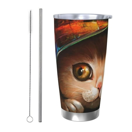 

Tideii Animal Cat for 20OZ Car Cup Stainless Steel Cold and Hot Cup with Lid Suitable for Outdoor and Home Unisex-Straw Two-piece Set