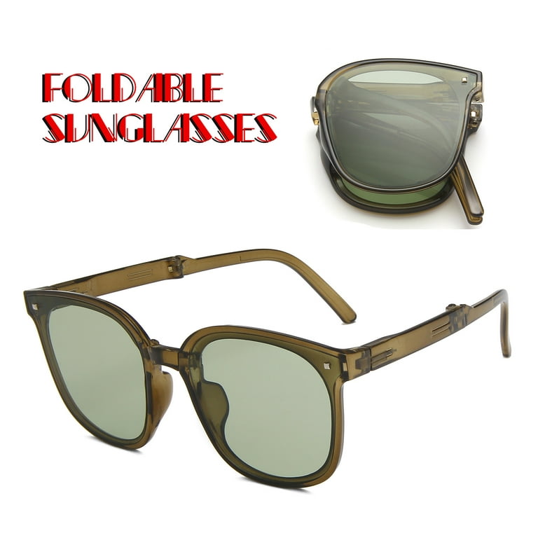 wofedyo Sunglasses Men Trendy Sunglasses for Women Man Polarized Foldable  Round Chic Retro Sun GlassesGreen 