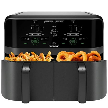Chefman Dual Basket Air Fryer w/ Digital Touchscreen, 2 Independent 3 Qt Baskets, Sync Finish - Black