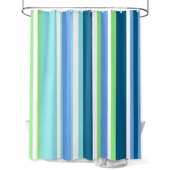 Shower Curtain Blue Green Stripes Bathroom Curtains with Hooks, Waterproof Fabric Vertical Striped Lines Bath Shower Curtains Set for Bathroom Bathtubs Decor 72x72 Inch
