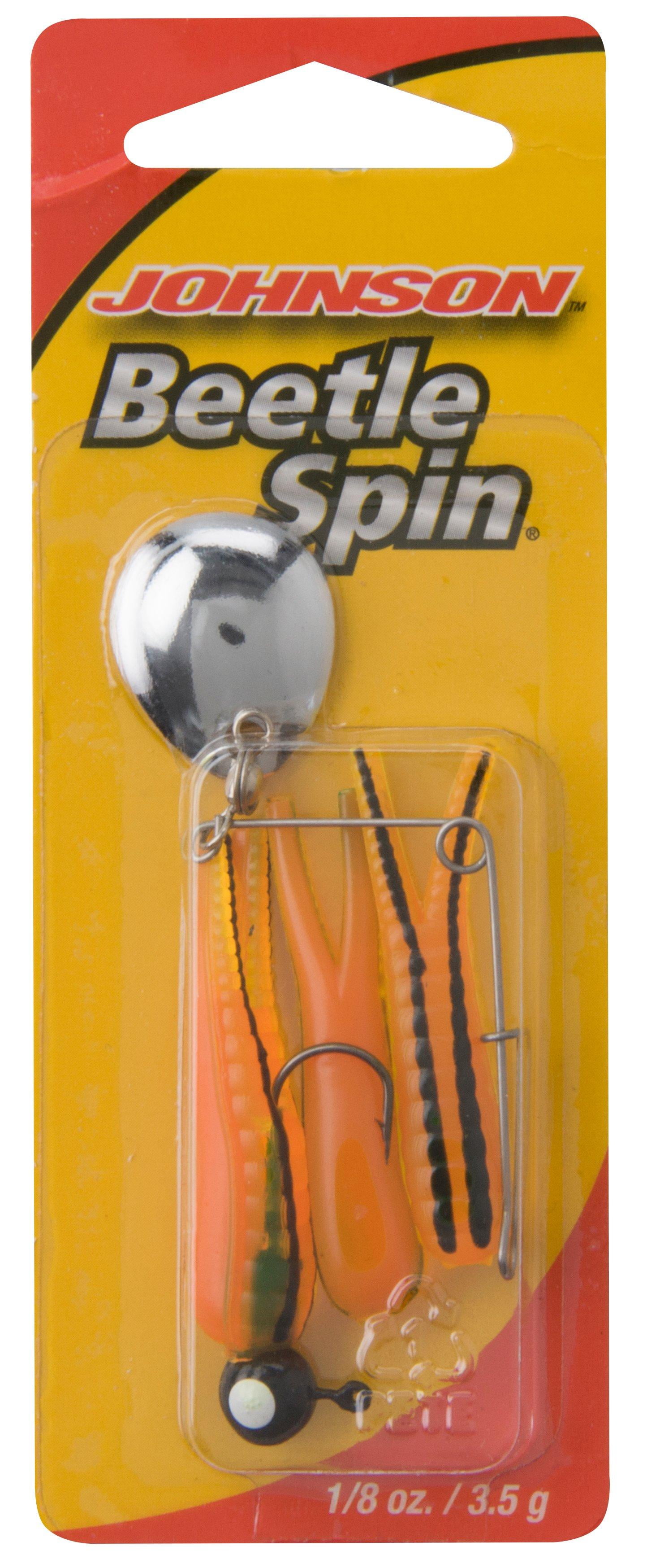 Johnson Original Beetle Spin Fishing Lure, Black/Chartreuse/Orange, 1.5 in