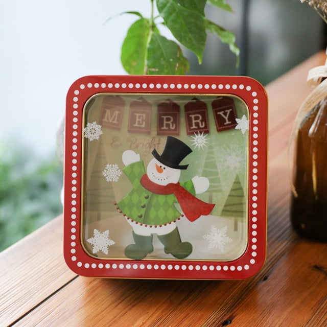 Christmas Candy Tin Box—Cookie Candy Storage Tins Christmas Cookie Tins Containers With Lids For Confectioneries Holiday Giving Square With Gold Christmas Card Tin Holder Boxes