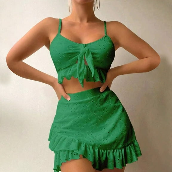 Women's Summer Leisure Beach Solid Color Wrap Skirt Three Piece Swimsuit Swimsuits for Older Women with Sleeves Short Sleeve Swimsuit Women Bikini plus Size Swim Suits Swimsuits for Women with Shorts
