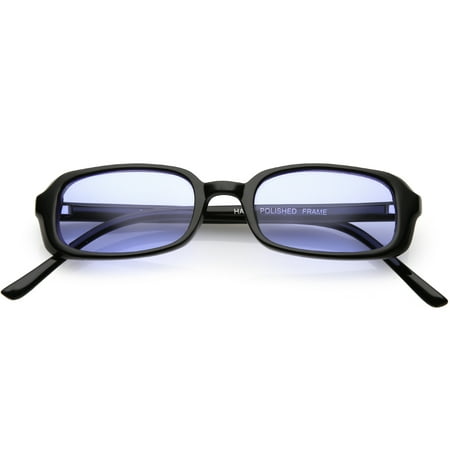 True Vintage Small Frame Rectangle Sunglasses Color Tinted Lens 46mm (Black / Blue)