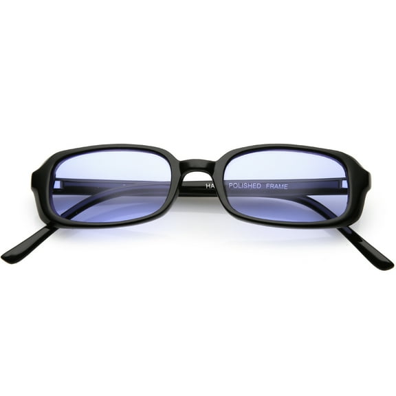 True Vintage Small Frame Rectangle Sunglasses Color Tinted Lens 46mm (Black / Blue)