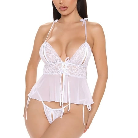 

WANYNG Women Lingerie Lace Chemise Ruffle Nightgown Sleepwear Valentines Day Outfit Women 100 Silk Nightie