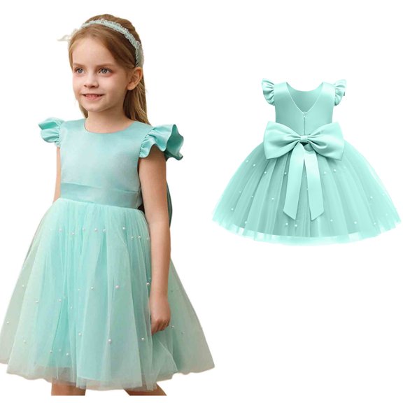 Girls Birthday Dress Green Tutu Party Flower Girl Wedding Toddler Pageant Formal Prom Gown Children's Day Outfit 6-7 Years