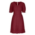 thumbnail image 4 of JINMGG 2024 Summer Plus size Clearance Dresses for Women under $10,Fashion Women V-Neck Summer Solid Casual Short Sleeve Mini Dress, 4 of 6