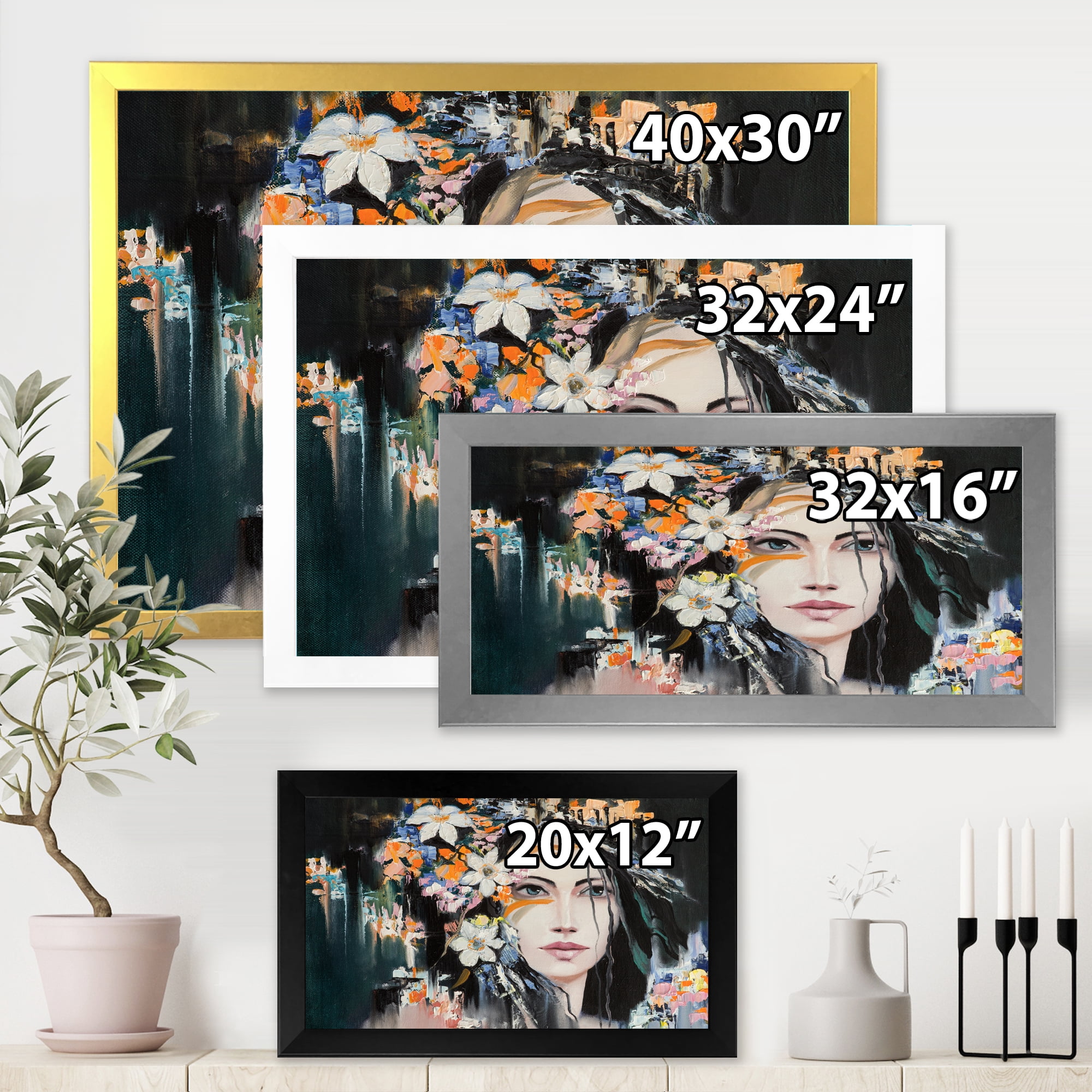 Designart 'Portrait Of A Young Woman With Flowers I' Modern Framed Art Print