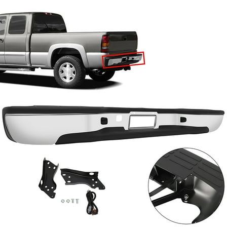 CCIYU Rear Step Bumper fits for Silverado/for GMC Sierra 1500 4.3L 4.8L 5.3L 1999-2006 for Silverado/for GMC Sierra 1500 Classic 4.3L 4.8L 5.3L 6.0L 2007