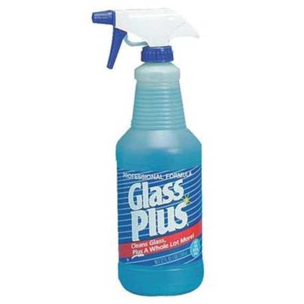 GLASS PLUS 94378 Liquid Glass Cleaner, 32 oz., Blue, Unscented, Trigger