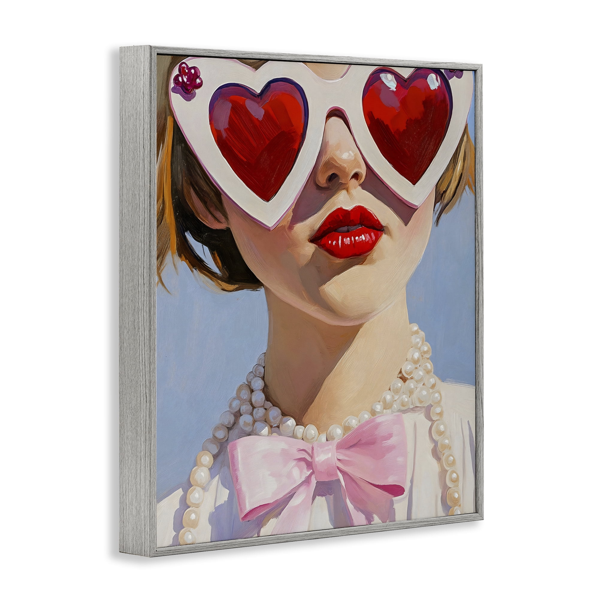 Stupell Industries Romantic Red Heart Glasses Gray Framed Giclee Art, design by The Prints Vibe