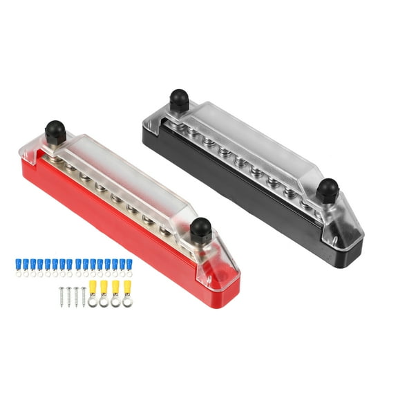 1 Set Black Red Terminal Block with Cover with Terminal Studs 8 x Terminal Screws Battery Bus Bar for RV