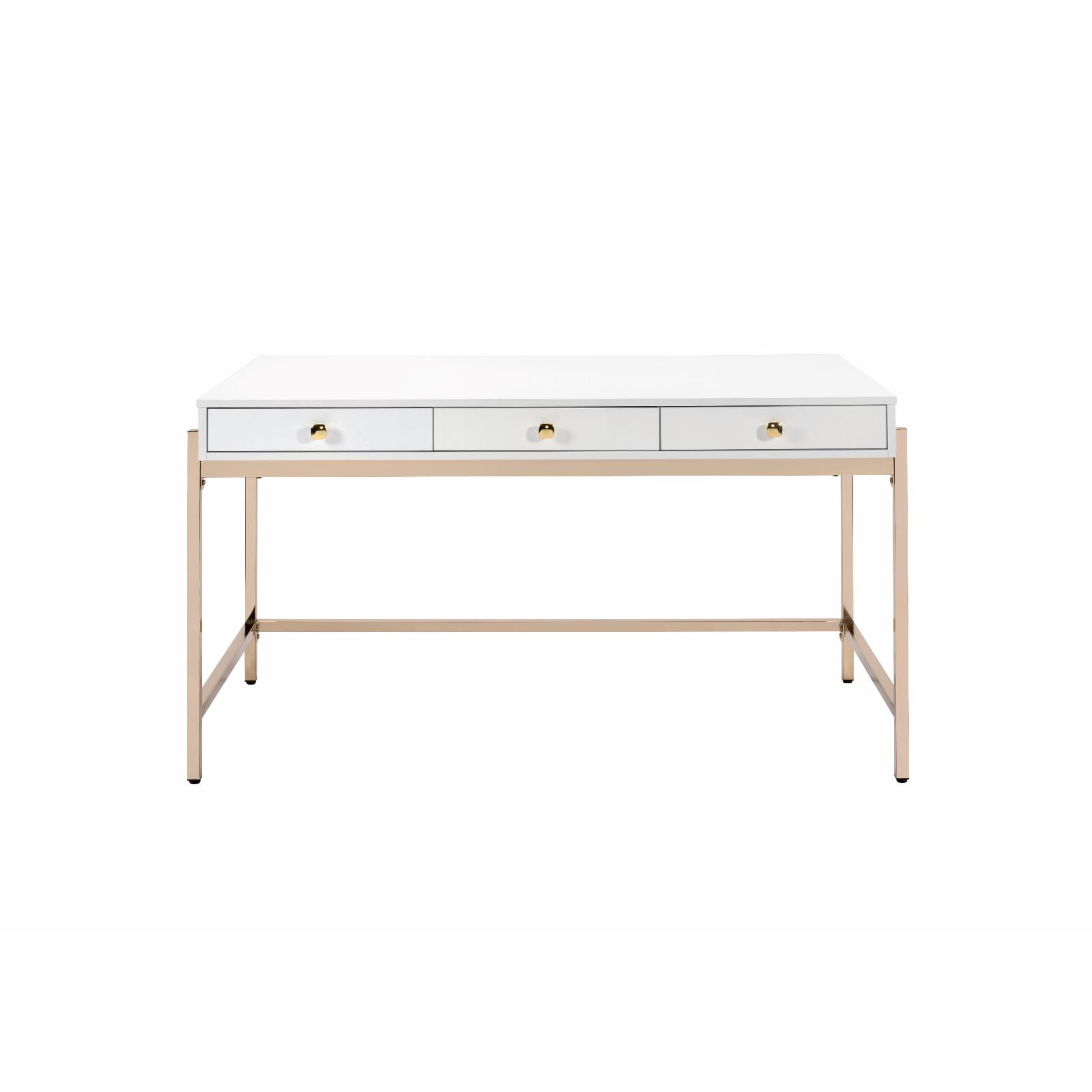 Acme Furniture Ottey Desk in White High Gloss & Gold Nepal Ubuy