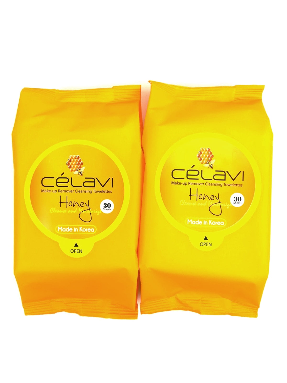 Celavi Makeup Remover Cleansing Wipes Removing Towelettes 2 Packs - 60 Sheets (Honey)
