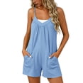 thumbnail image 3 of AHTJRT Short Jumpsuits for Women Baggy Loose Fit V Neck Wide Leg Boho Summer Rompers with Adjustable Spaghetti Straps and Pockets Light Blue S, 3 of 10