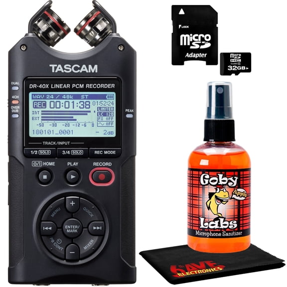 Tascam DR-40X 4-Channel 4-Track Portable Audio Recorder   32GB SD   Sanitizer