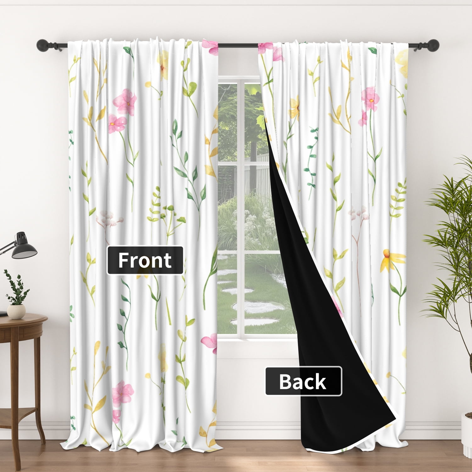 Lfeey Floral White Blackout Curtains, Blackout Washable Thermal, Rod Pocket Design, Bedroom Living Room Curtains, 52x96 Inches, 2 Panels