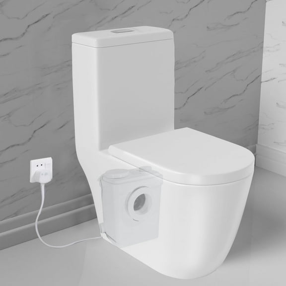 WinZo WZ5211-P Macerator Pump One Piece Toilet with Upflush System for Basement,3 Water inlets for Sink, Toilet & Bathtub,White