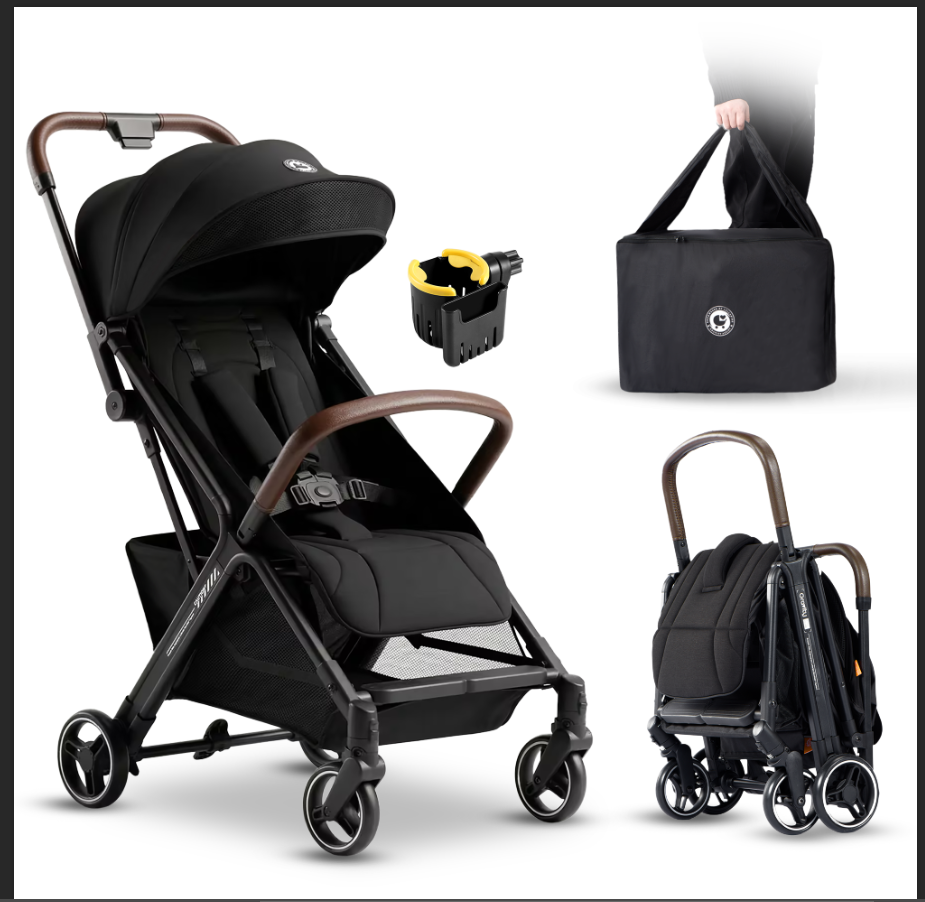 Portable Lightweight Baby Stroller for Travel, Toddler Stroller with Adjustable Backrest & Armrest, 6.6 lbs Storge Basket, Compact One-Handed Fold, Black