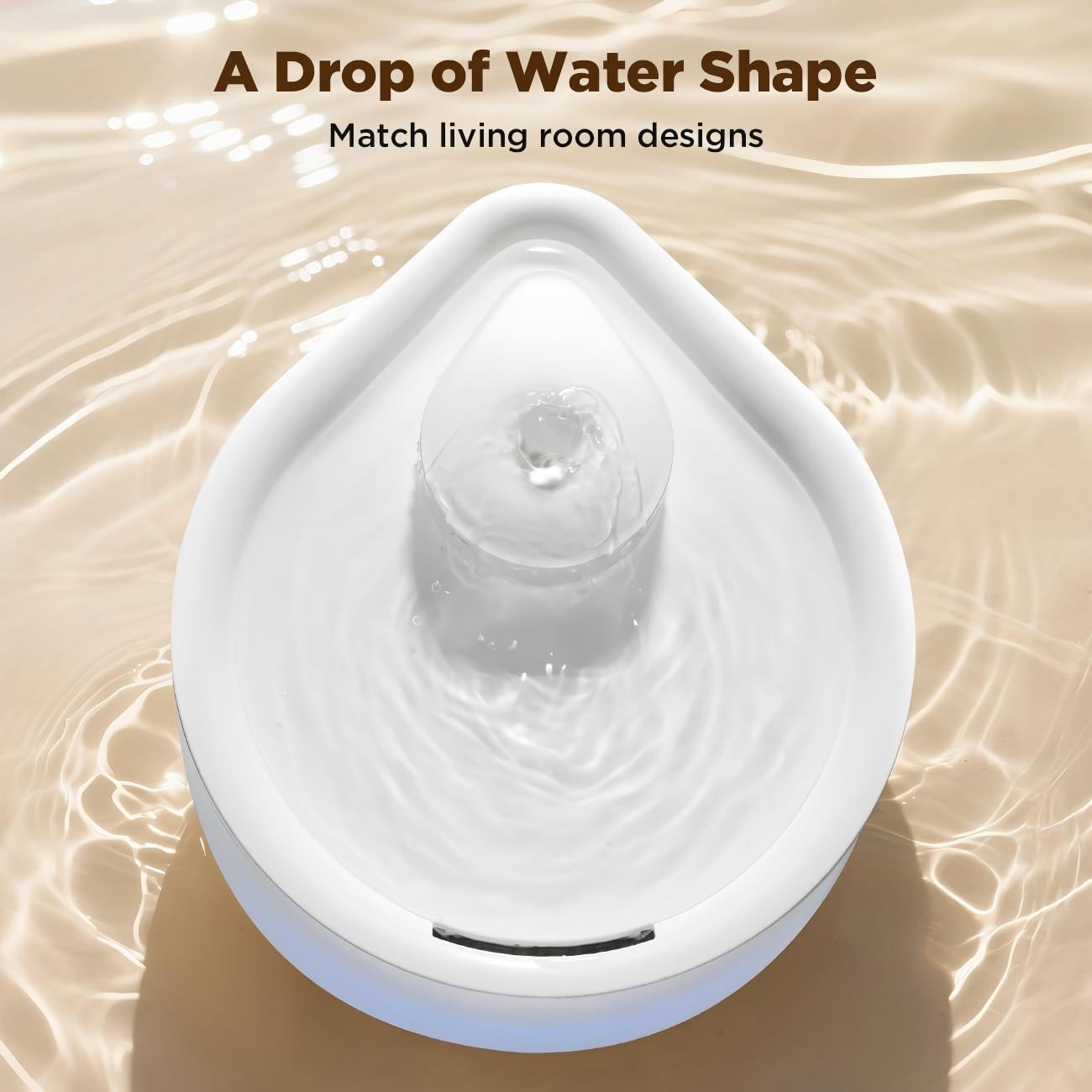 Cat Water Fountain, 2.5L Quiet and Easy to Clean, Drop Design with LED Light, Water Fountain for Indoor Cats & Dogs, Small Pets, with 3 Pack Filters, White
