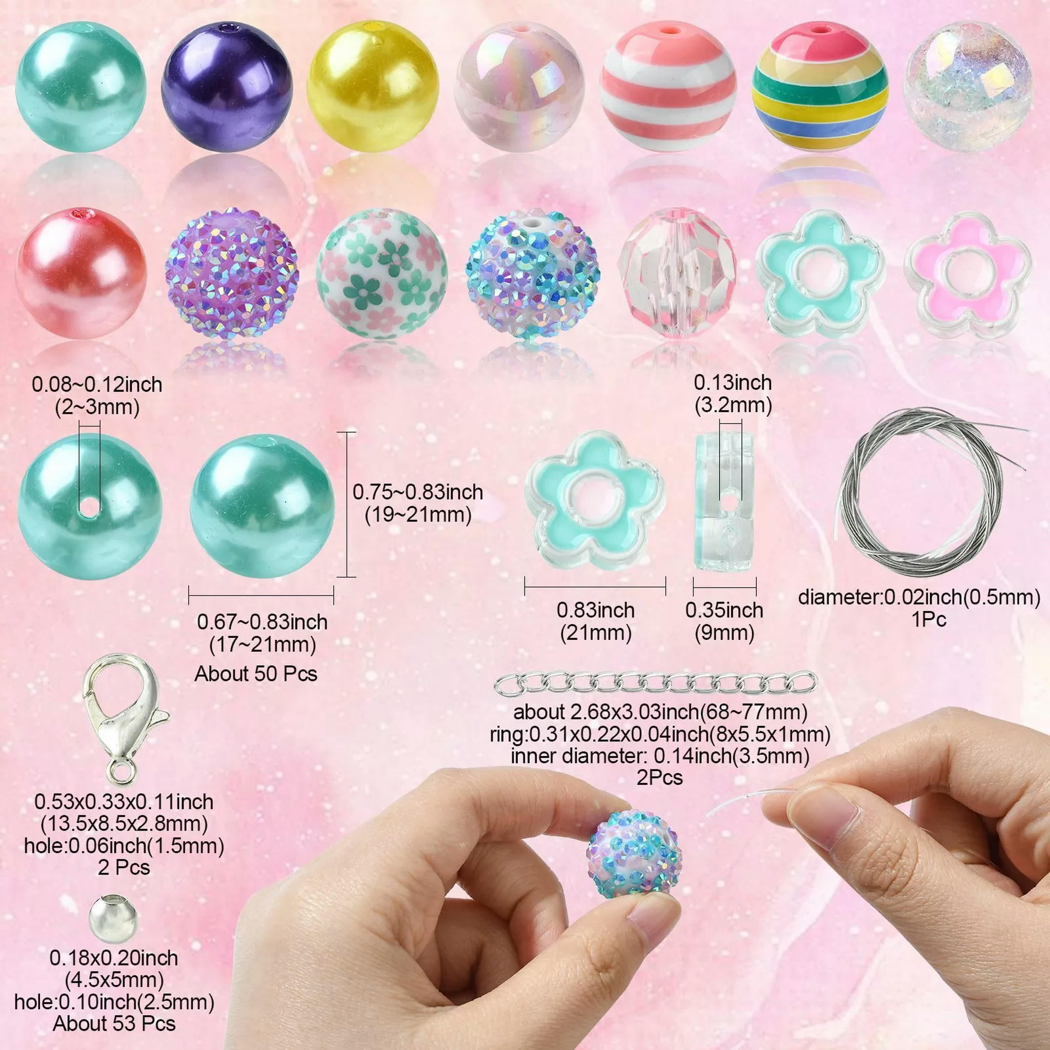 U8MO 50x Acrylic Bubblegum Loose Spacer Beads Kit for DIY Bracelet Jewelry Making
