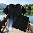 thumbnail image 2 of PIWHJQK Men Short Sleeve Shorts Athletic Tees Set Men's Colorblock Gradient Short Sleeve Shorts Casual Workout Set Men Outfit Sets, 2 of 6