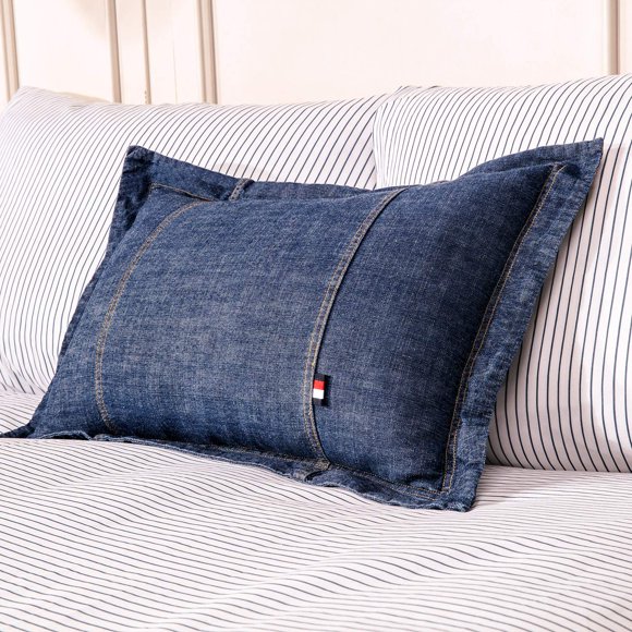 ELEGANT LIFE Housses de Coussin Décoratives en Denim Lavé 100 % Coton pour la Maison, Bleu Foncé, Ensemble de Housses de Coussin, Taie d'Oreiller Oblongue Douce pour Voiture, Sofa, Chambre (12 Pieds' x 18 Pieds', 2 Pcs)