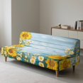 thumbnail image 3 of ZIATUBLES Sofa Slipcover Armless Futon Cover, Stretch Elastic Couch Cover Dustproof Furniture Protector Machine Washable for Sofa Bed, Home, Sunflower Daisy Wood Grain Print, 3 of 9