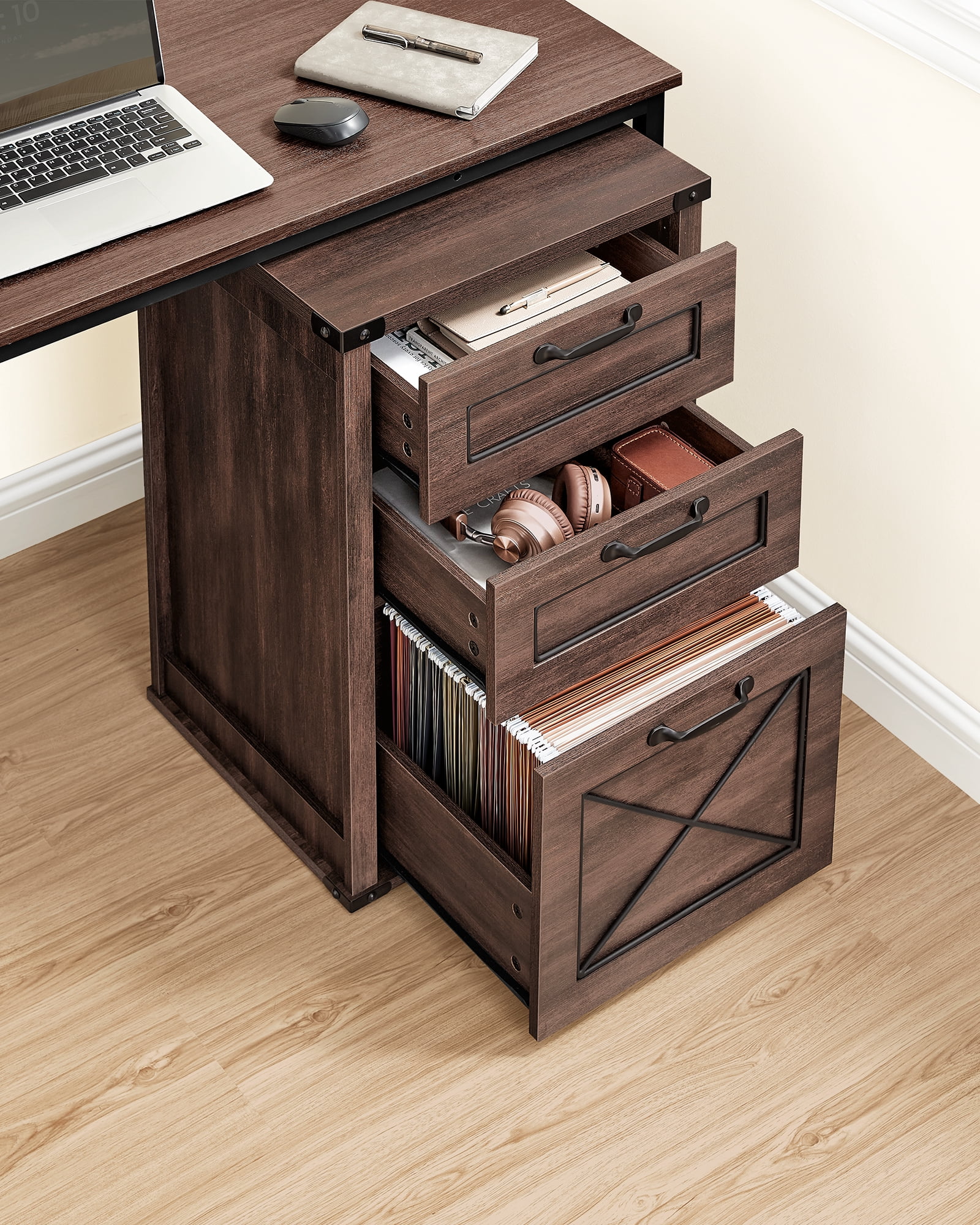 File Cabinet, 15.7"D x 17.7"W Filing Cabinet with 3 Drawers, Printer Stand for Home Office, Dark Brown