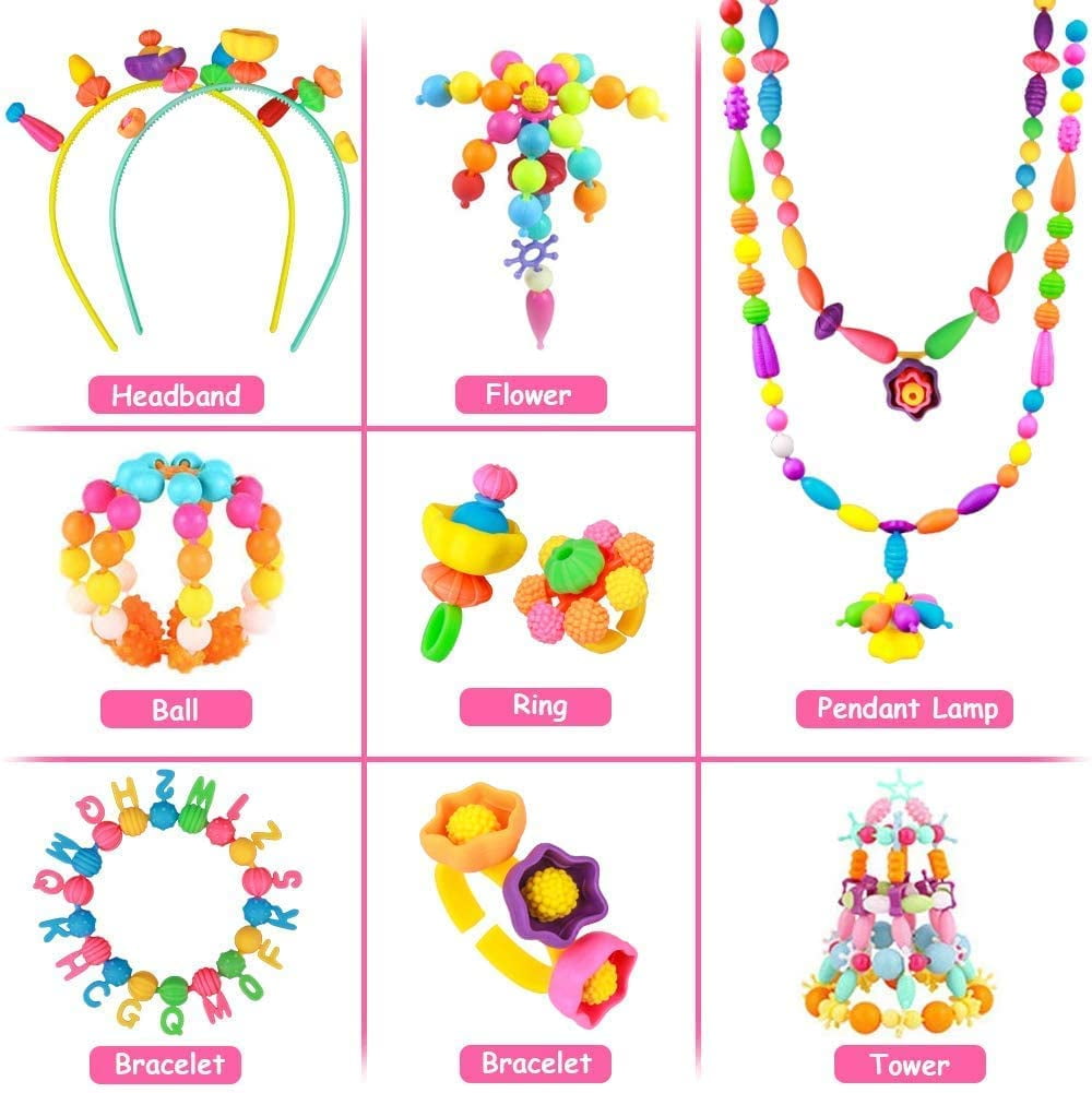 Somnr Pop Beads, 700+ Pcs Jewelry Making Kit, DIY Arts and Crafts for Age 3+Year Old Girls, Kids Creative DIY Set with Necklace, Bracelet, Rings