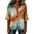 thumbnail image 4 of Stralyhd 3/4 Length Sleeve Womens Tops 2026 Summer Casual V Neck Henley Blouses Beach Vacation Button Down Tops Work Tie Dye Shirts Light Green S, 4 of 6