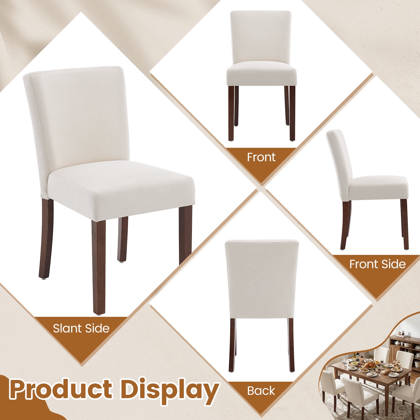 Firmoz Set of 6 Fabric Dining Chairs, Parsons Modern Kitchen Chairs with Wood Legs, Beige