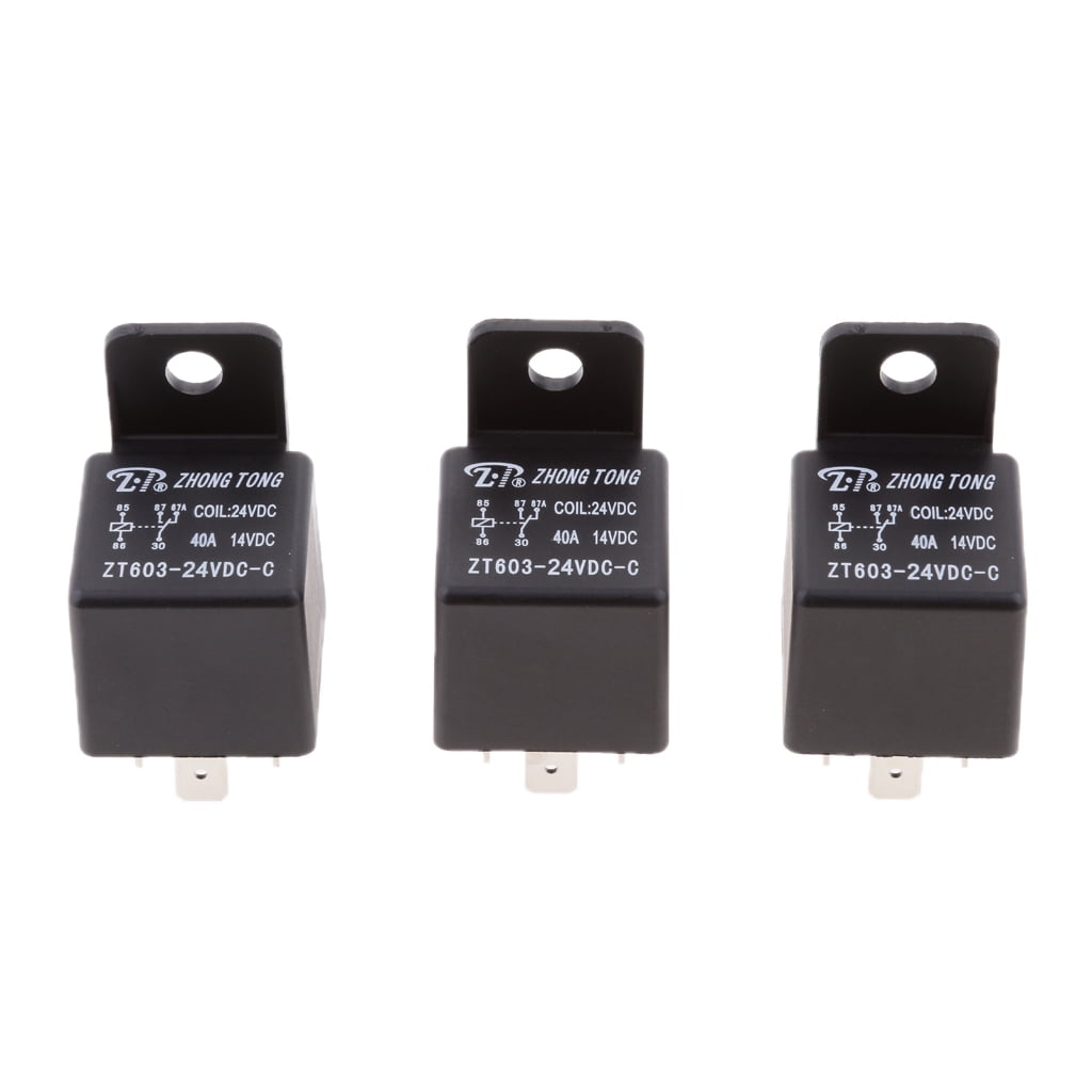 GUUZI 3 Pack 24V 40Amp Autorelais DC 4 Pin SPST und Kabelbaum – Hochleistungs Kupferdraht Relais Kit für Auto, LKW, Van, Motorrad, Boot