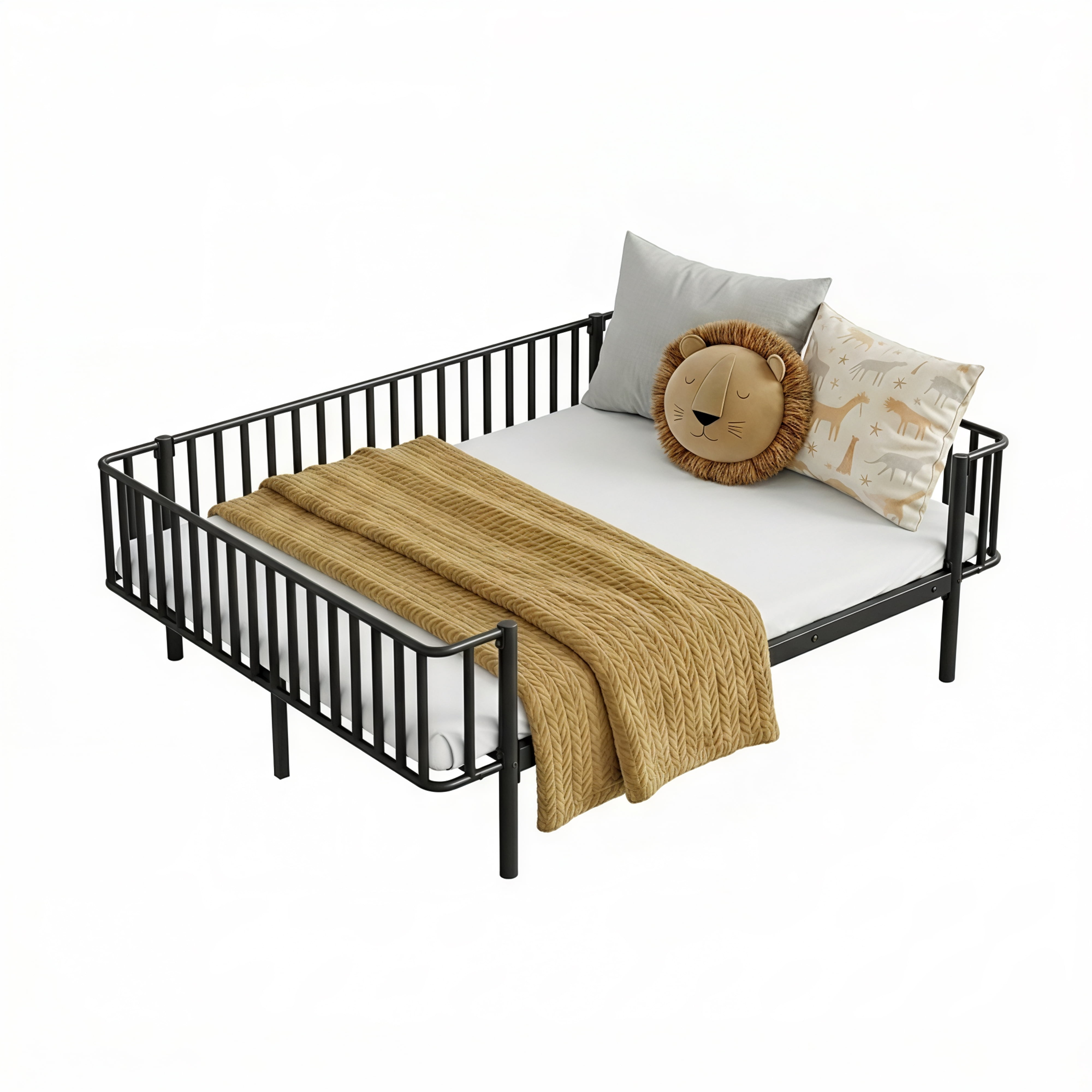 Euroco Metal Full Size Daybed, Sturdy Metal Sofa Bed with Guardrails, No Box Spring Needed, Black